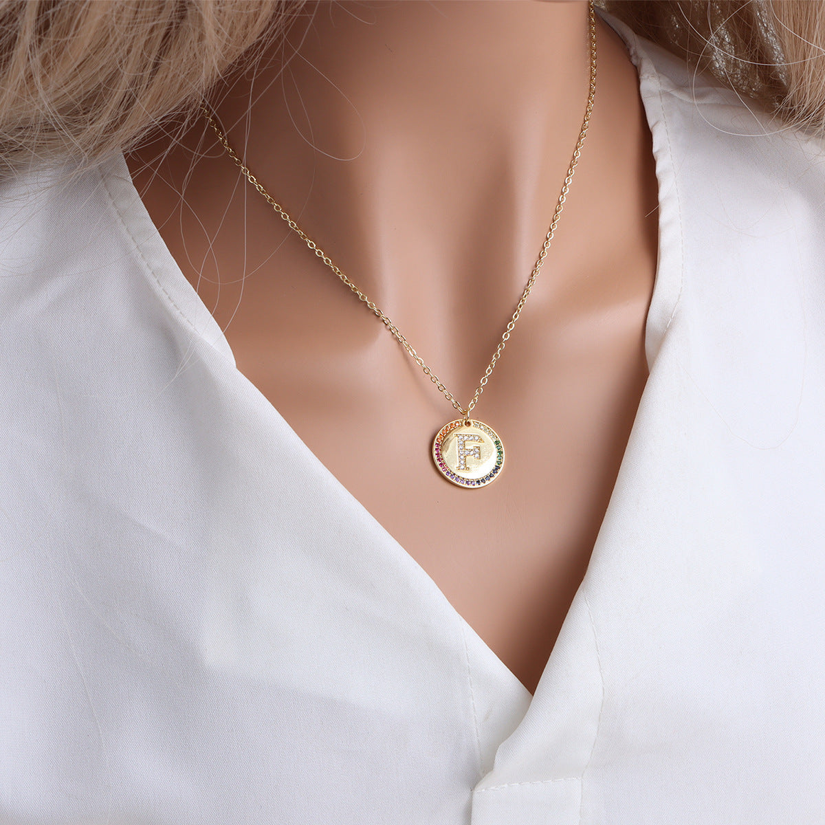 A-Z Round Necklace with Colourful Crystals