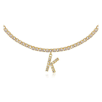 A-Z Letter Zircon Necklace, Silver & Gold