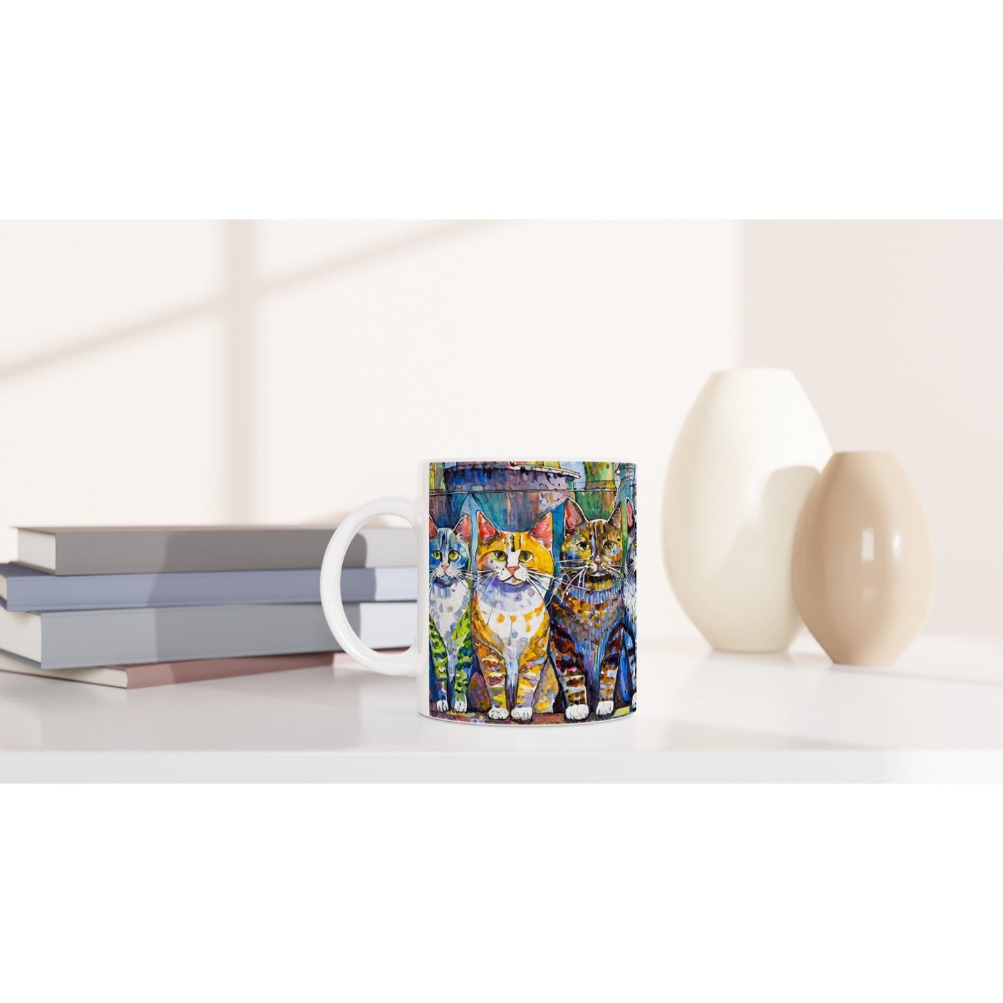🐾 Cheeky Cats Ceramic Mug – 11oz White Coffee Cup for Cat Lovers 🐱☕