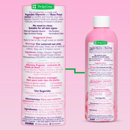 De La Cruz Rose Water with Glycerin – Rosewater Toner & Moisturizer for Face & Hair, 2 Bottles (8 oz each)