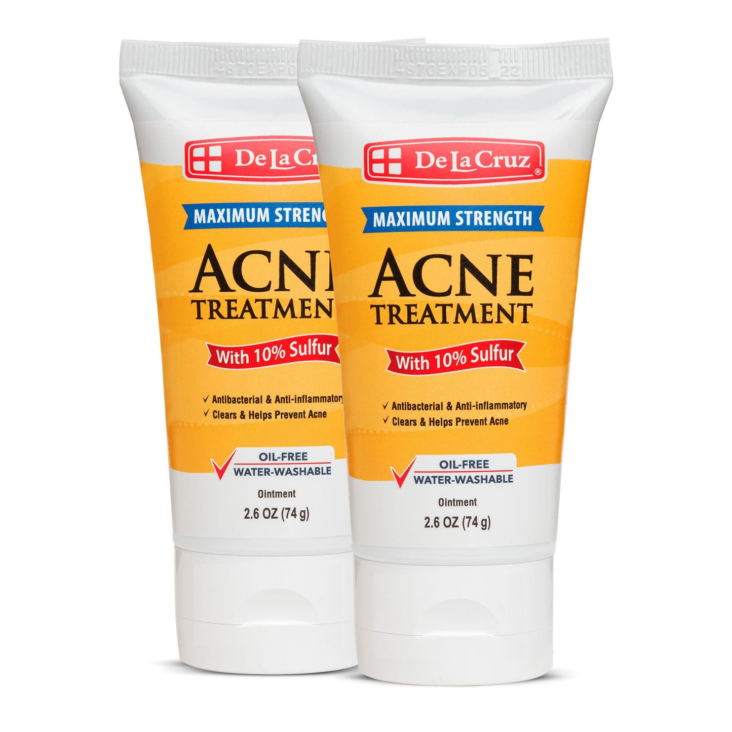 De La Cruz Sulfur Ointment - 10% Acne Treatment for Face & Body | 2.6 oz Tube, 2-Pack