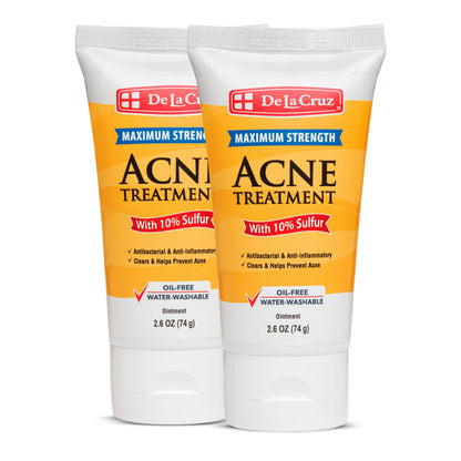 De La Cruz Sulfur Ointment - 10% Acne Treatment for Face & Body | 2.6 oz Tube, 2-Pack