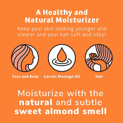 De La Cruz Sweet Almond Oil – Expeller-Pressed Almond Oil for Skin and Hair 8 FL OZ (236 mL)