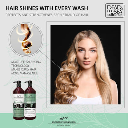 Dead Sea Collection Shampoo & Conditioner Set for Curly Hair – Avocado & Aloe, Pure Dead Sea Minerals | 2 Bottles (33.8 & 30.6 fl oz)