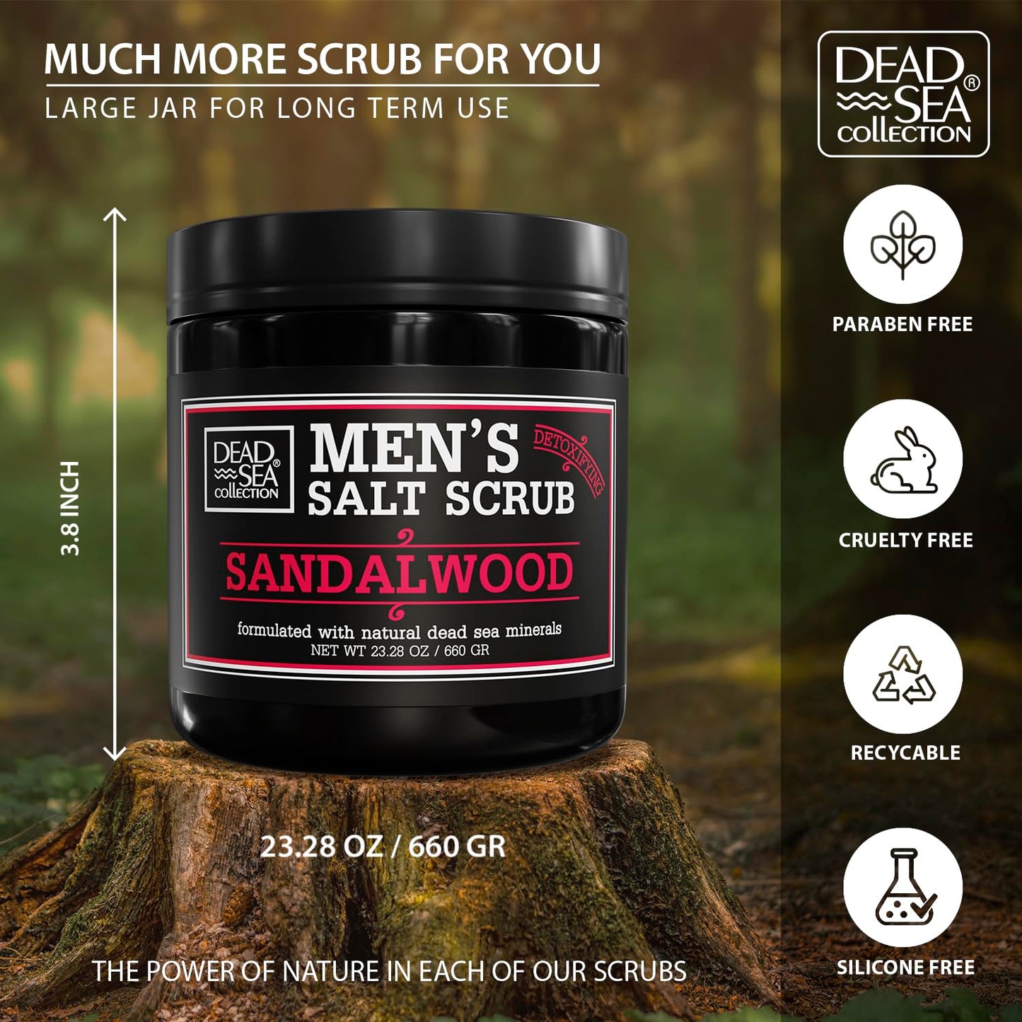 Dead Sea Collection Salt Body Scrub Sandalwood for Men – Exfoliate, Moisturize & Detox with Dead Sea Minerals (23.28 oz)