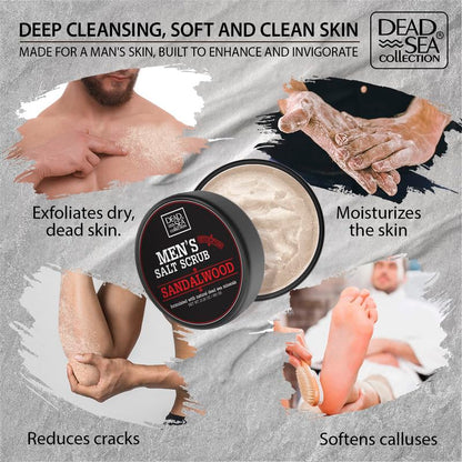 Dead Sea Collection Salt Body Scrub Sandalwood for Men – Exfoliate, Moisturize & Detox with Dead Sea Minerals (23.28 oz)
