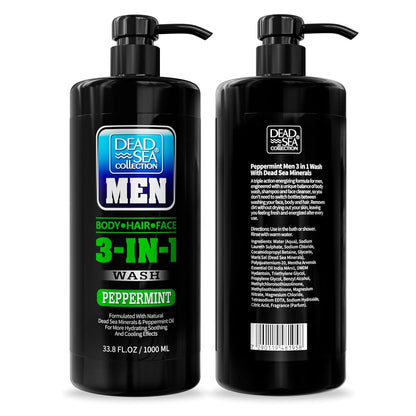 Dead Sea Collection Peppermint Men’s 3-in-1 Body Wash – Pack of 2 (33.8 fl oz each)