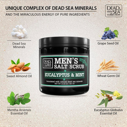 Dead Sea Collection Salt Body Scrub Eucalyptus & Mint for Men - Exfoliate, Hydrate & Detoxify (23.28 oz)