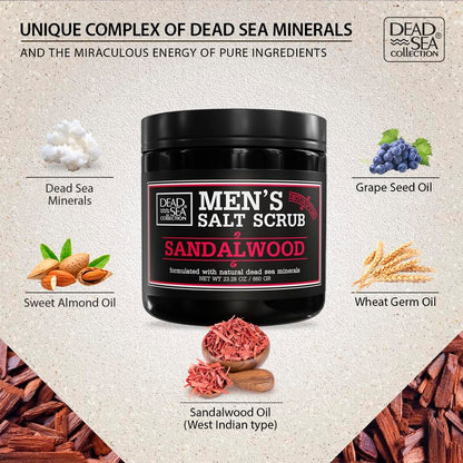 Dead Sea Collection Salt Body Scrub Sandalwood for Men – Exfoliate, Moisturize & Detox with Dead Sea Minerals (23.28 oz)