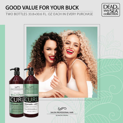 Dead Sea Collection Shampoo & Conditioner Set for Curly Hair – Avocado & Aloe, Pure Dead Sea Minerals | 2 Bottles (33.8 & 30.6 fl oz)