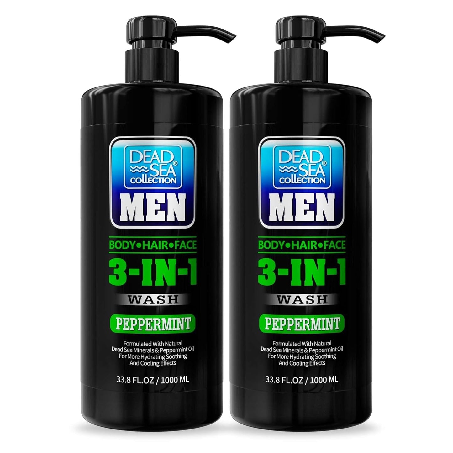 Dead Sea Collection Peppermint Men’s 3-in-1 Body Wash – Pack of 2 (33.8 fl oz each)