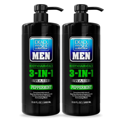 Dead Sea Collection Peppermint Men’s 3-in-1 Body Wash – Pack of 2 (33.8 fl oz each)