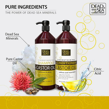 Dead Sea Collection Shampoo & Conditioner Set for Strength & Volume — Pure Dead Sea Minerals & Castor Oil (2-Pack)