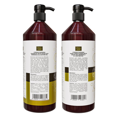 Dead Sea Collection Shampoo & Conditioner Set for Strength & Volume — Pure Dead Sea Minerals & Castor Oil (2-Pack)