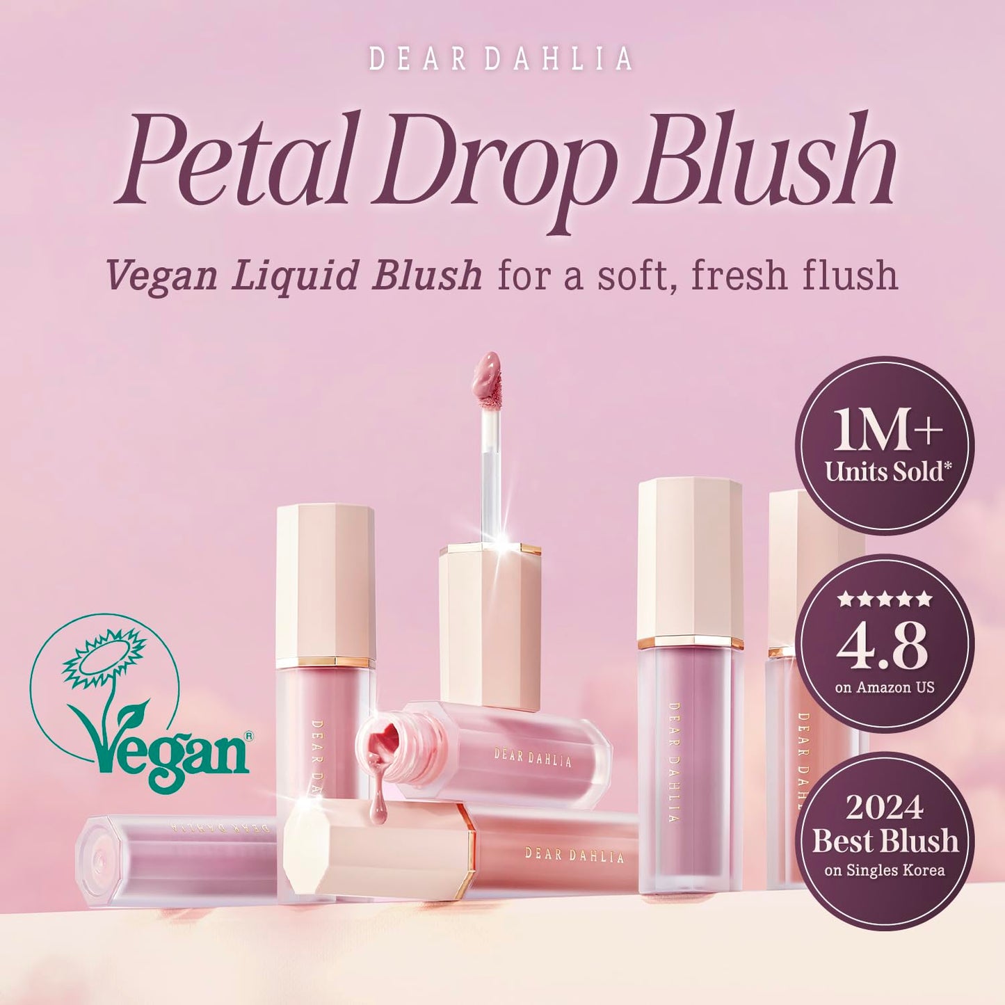 DEAR DAHLIA Petal Drop Blush (Softie) – Vegan Liquid Blush for Dewy, Buildable Color | Long-Wear Cheek Makeup