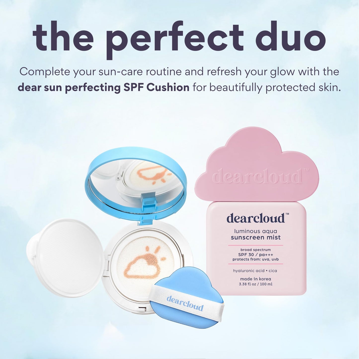 Dearcloud Luminous Aqua Sun Mist SPF 30 – Korean Cica + Hyaluronic Acid Spray Sunscreen