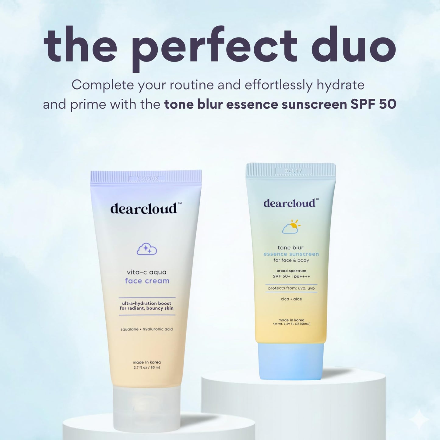 DearCloud Vita-C Aqua Face Cream – Vitamin C Moisturizer with Hyaluronic Acid & Squalane (2.7 oz)