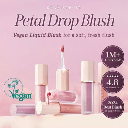 DEAR DAHLIA Petal Drop Blush Glory – Watercolor Finish, Buildable Color, All-Day Hydration, Vegan Korean Beauty