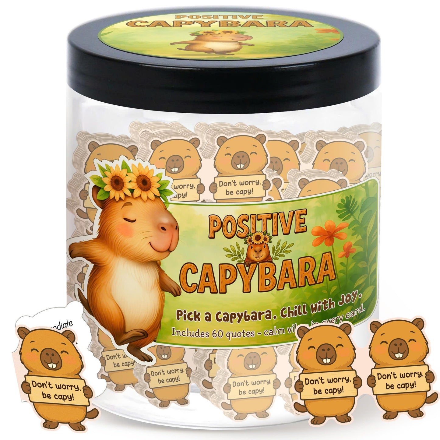 DEARMINE Positive Capybara Jar — 60 Affirmations, Gift & Cute Office Decor