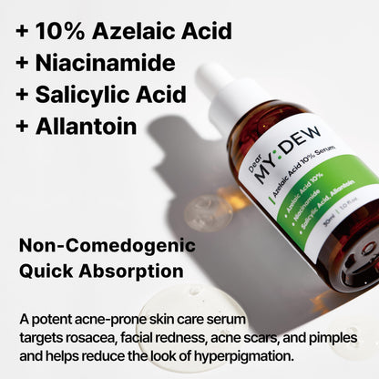DearMYDEW 10% Azelaic Acid Serum with Niacinamide – Rosacea Relief & Acne Care (1 fl oz)