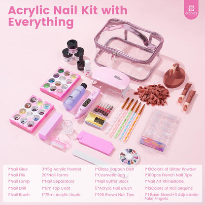 Deciniee Nail Kit for Beginners – All-in-One Acrylic Powder & Liquid Set with UV Light (Pink)