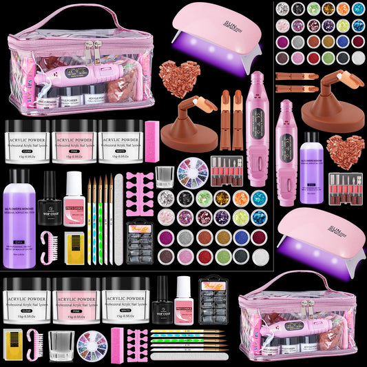 Deciniee Nail Kit for Beginners – All-in-One Acrylic Powder & Liquid Set with UV Light (Pink)