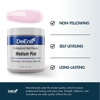 DeEnti Acrylic Nail Powder 4oz Medium Pink | Professional, Bubble-Free & Long-Lasting