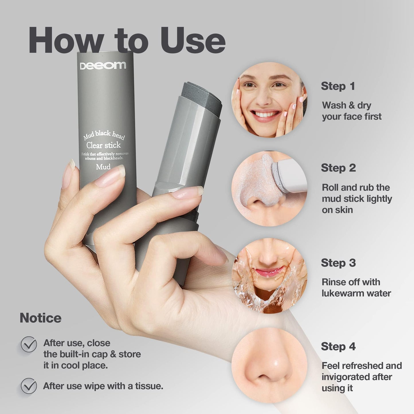 DEEOM Blackhead Remover Stick | Deep Pore Cleansing Charcoal for Blackheads & Whiteheads | 14g