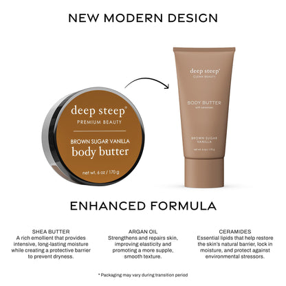 Deep Steep Body Butter 6 oz – Rich Moisturizer with Ceramides, Coconut Oil & Aloe Vera – Vegan, Brown Sugar Vanilla