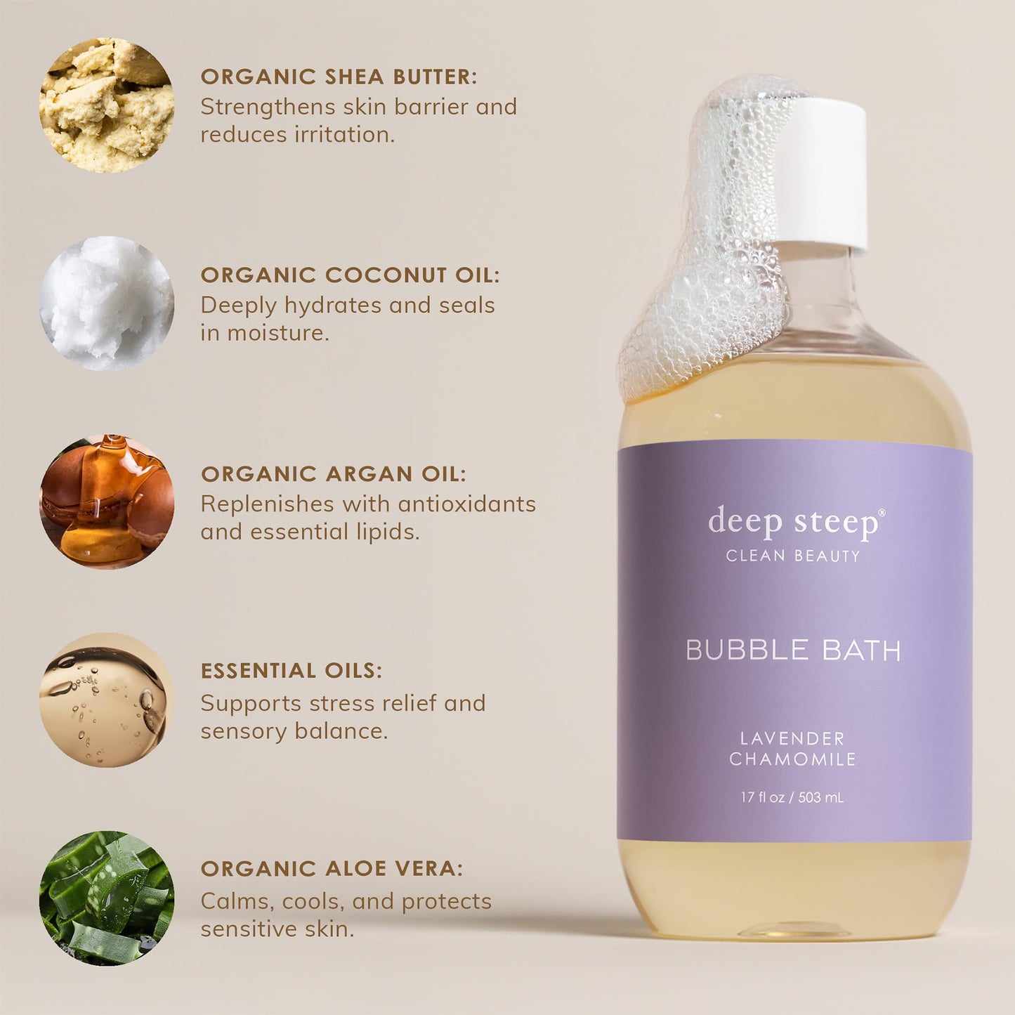 Deep Steep Bubble Bath Lavender Vanilla – Hypoallergenic, Sulfate-Free Soaking Experience with Shea Butter & Argan Oil