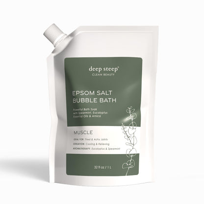 Deep Steep Epsom Salt Bubble Bath – Muscle Soak with Arnica, Ashwagandha & Essential Oils (32 oz)