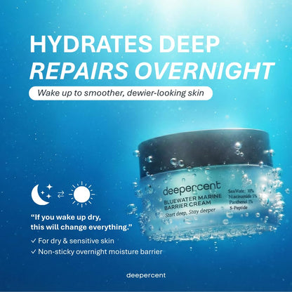 DEEPERCENT Bluewater Barrier Night Cream – PDRN, Hyaluronic Acid & Peptide, Vegan, Fragrance-Free (1.69 fl oz)