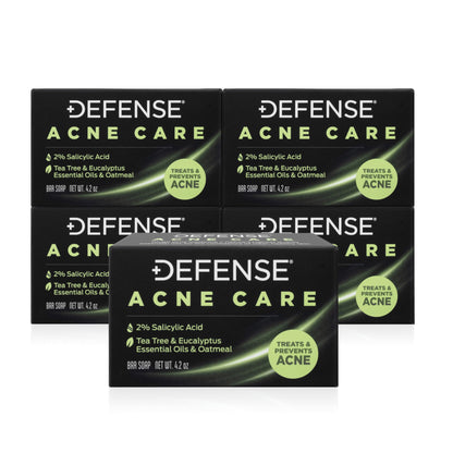 Defense Acne Care Bar Soap 4.2oz (Pack of 5) – 2% Salicylic Acid, Tea Tree & Eucalyptus Oils, Oatmeal