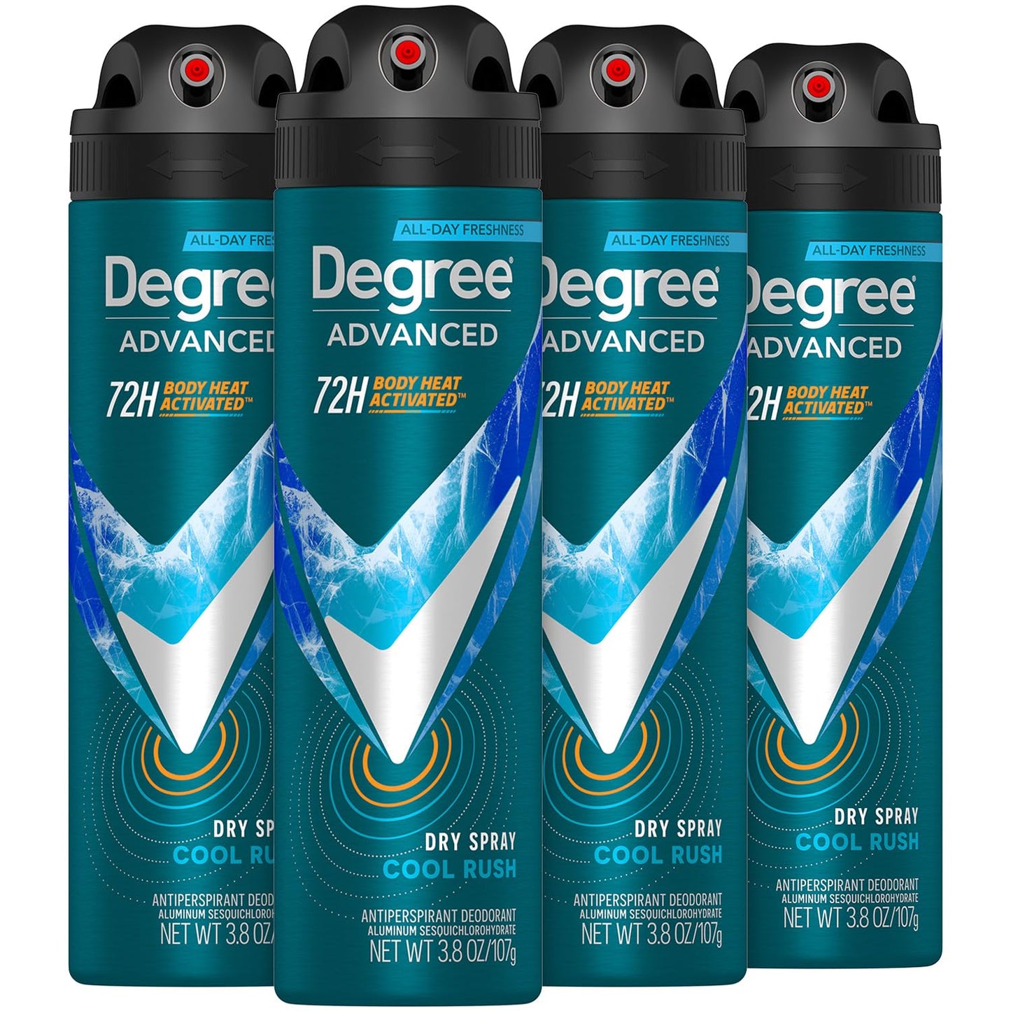 Degree Men's Antiperspirant Deodorant Spray, Cool Rush, 4-Pack – 72H Sweat & Odor Protection