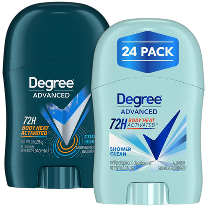 Degree Travel Deodorant Variety 24-Pack – 12 Cool Rush + 12 Shower Clean Mini Sticks, 0.5 oz