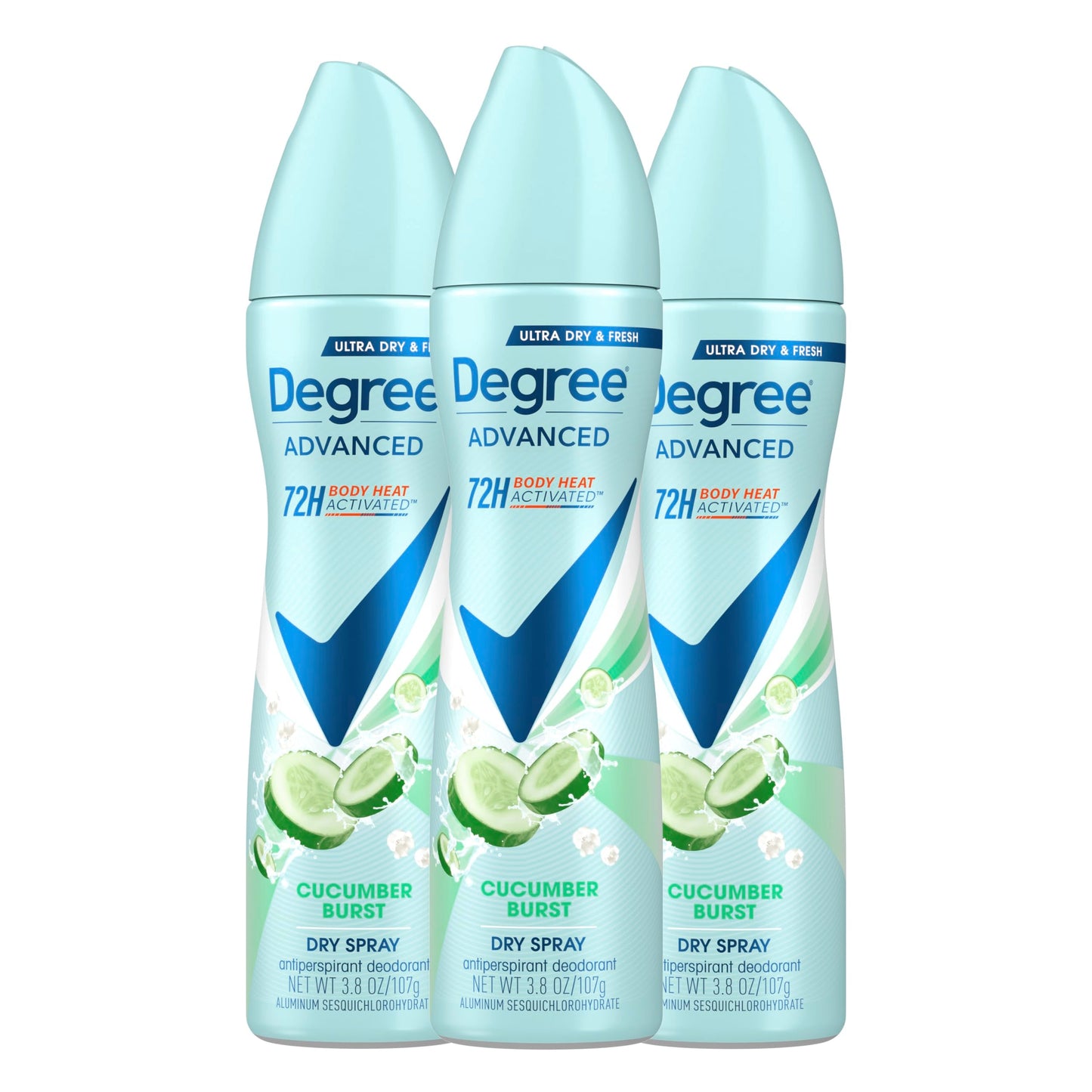 Degree Cucumber Burst Antiperspirant Dry Spray for Women, 3 Count (3.8 oz each) – 72-Hour Sweat & Odor Protection