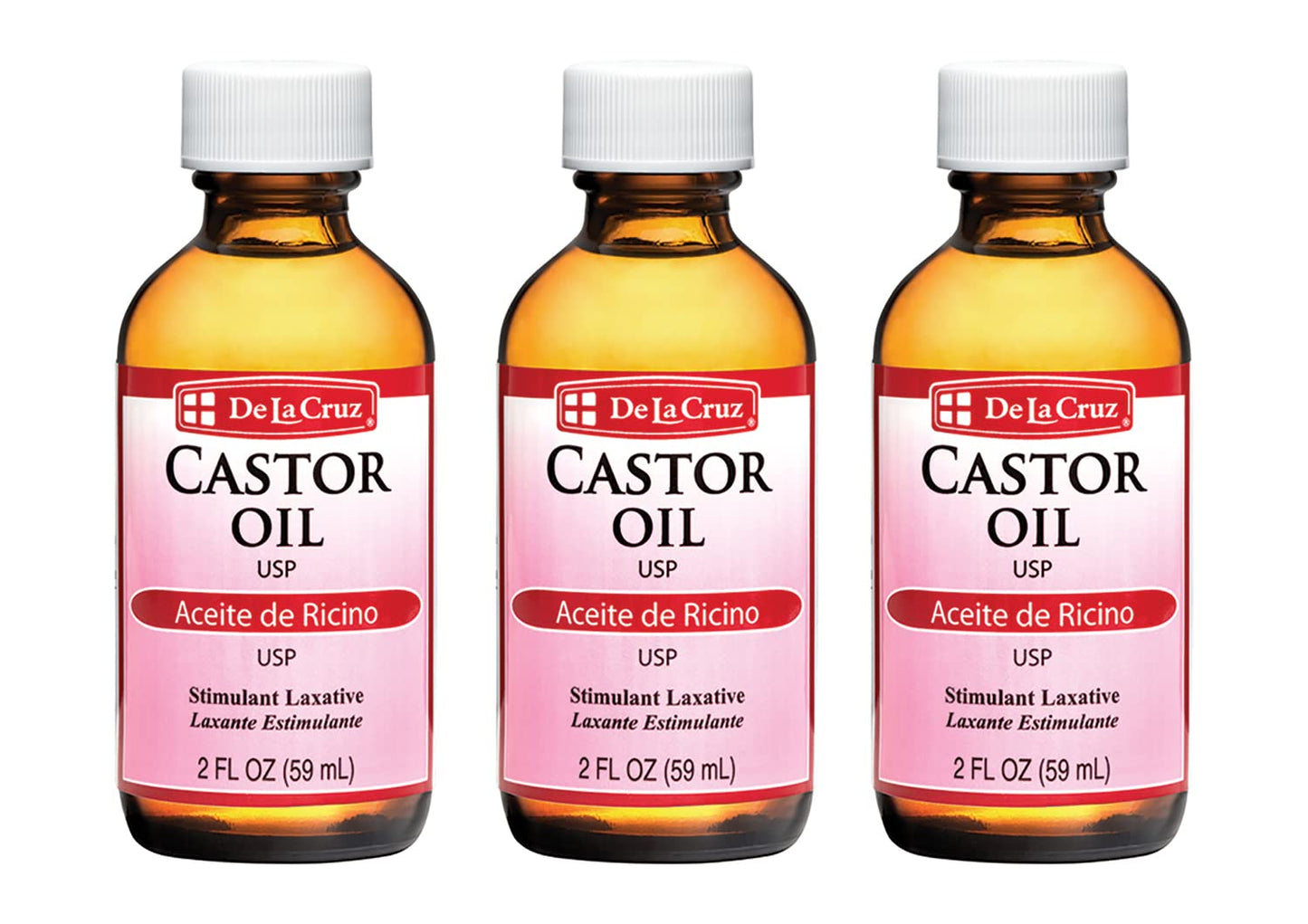 De La Cruz Castor Oil – 100% Pure USP-Grade Castor Oil for Hair, Skin, Lashes, and Eyebrows | 2 fl oz (3 Glass Bottles)