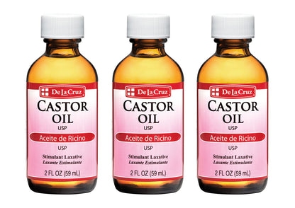 De La Cruz Castor Oil – 100% Pure USP-Grade Castor Oil for Hair, Skin, Lashes, and Eyebrows | 2 fl oz (3 Glass Bottles)