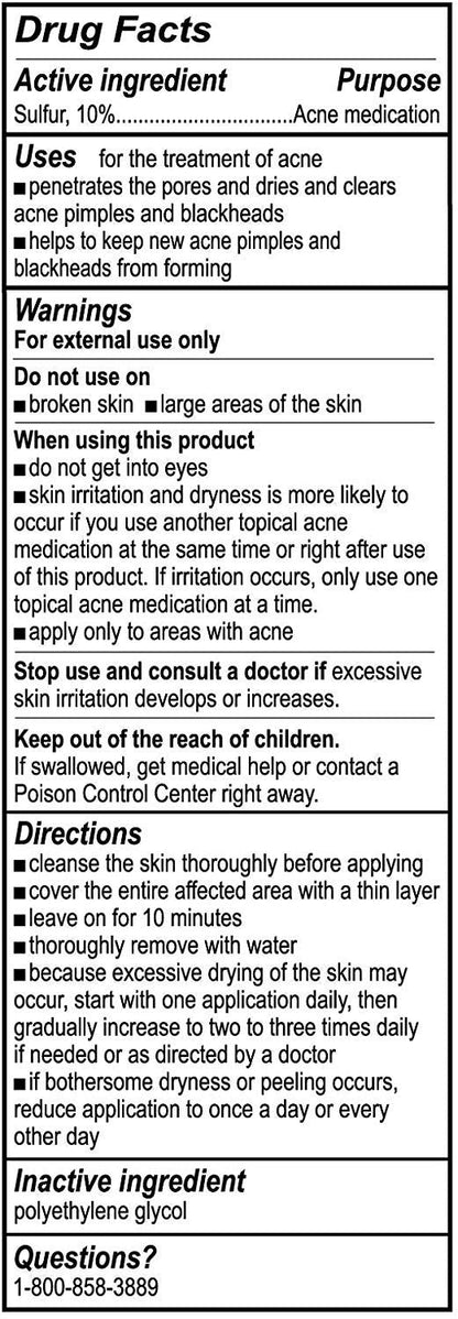 De La Cruz 10% Sulfur Ointment – Acne Spot Treatment for Face & Body, 2 x 2.6 oz