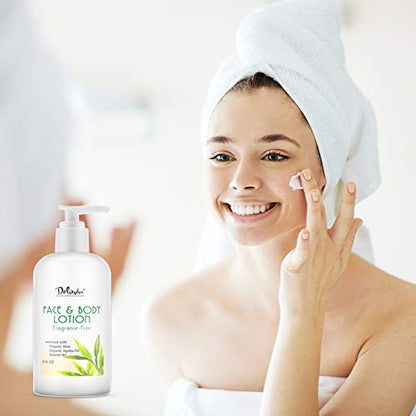 DELÚVIA Moisturizing Body & Face Lotion – Unscented, Organic Aloe Vera, Shea Butter, Jojoba Oil, Vitamin E & B5 | 2 Pack