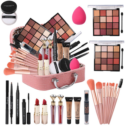 Delymol All-in-One Teen Makeup Kit – Pink, 2x16 Eyeshadows, Foundation, Liner, Contour, Lip Gloss & 8 Brushes