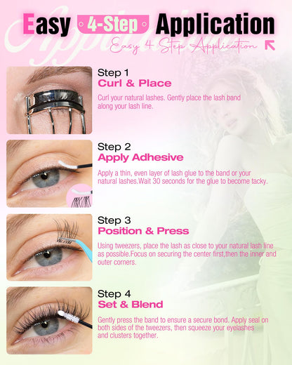 Delyneph Natural Lash Clusters – 10-14mm C Curl Clear Band Wispy Eyelash Extensions