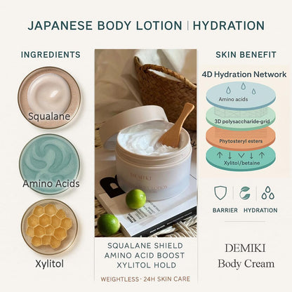 DEMIKI Body Lotion with Squalane & Amino Acids – Hydrating Moisturizer for Dry Skin