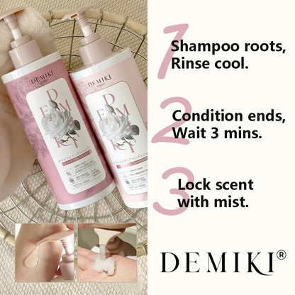 DEMIKI Shampoo for Women | Clarifying, Sulfate-Free Rose-Scented Keratin Care for Oily Hair (450ml)