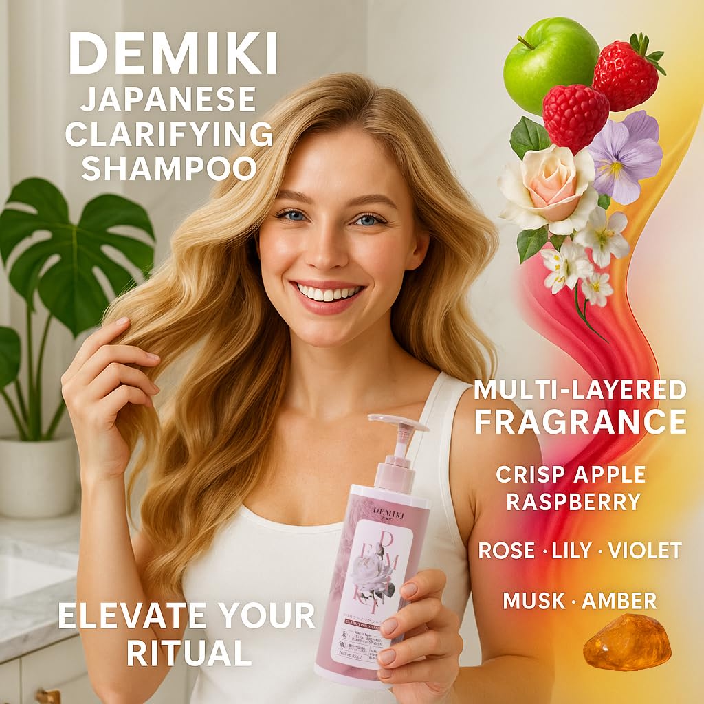 DEMIKI Shampoo for Women — Rose-Scented Clarifying Shampoo for Oily Hair with Keratin Care (Sulfate Free & Paraben Free) 450ml x2