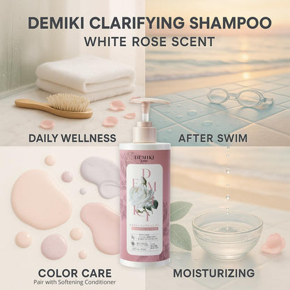 DEMIKI Shampoo for Women — Rose-Scented Clarifying Shampoo for Oily Hair with Keratin Care (Sulfate Free & Paraben Free) 450ml x2