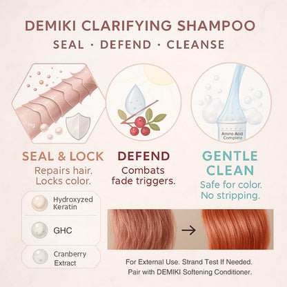 DEMIKI Shampoo for Women — Rose-Scented Clarifying Shampoo for Oily Hair with Keratin Care (Sulfate Free & Paraben Free) 450ml x2