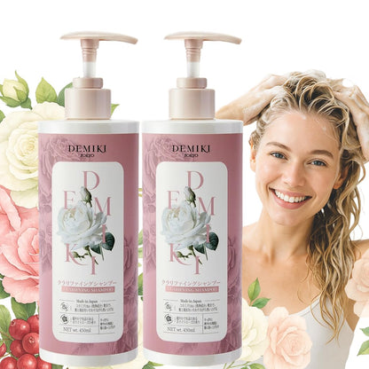 DEMIKI Shampoo for Women — Rose-Scented Clarifying Shampoo for Oily Hair with Keratin Care (Sulfate Free & Paraben Free) 450ml x2