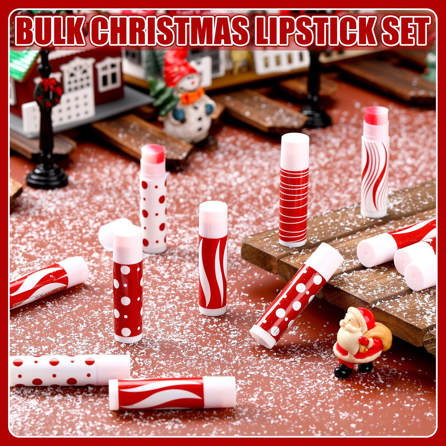Demissle Christmas Lip Balms 30-Pack — Mint Candy Cane Flavor, Red & White Design