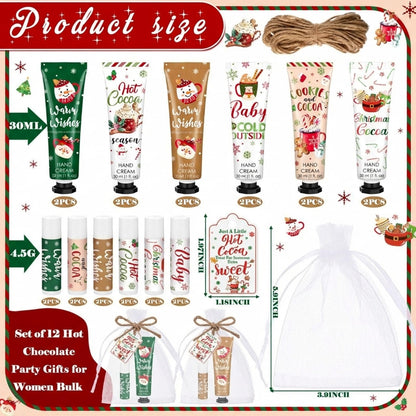 Demissle 12-Piece Christmas Hand Cream & Lip Balm Gift Set – Hot Cocoa Party Favors